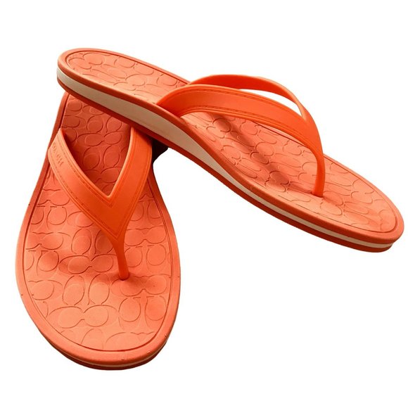 SOLD Coach Orange Rubber Flip Flop Sandals Size 7 - Picture 3 of 9